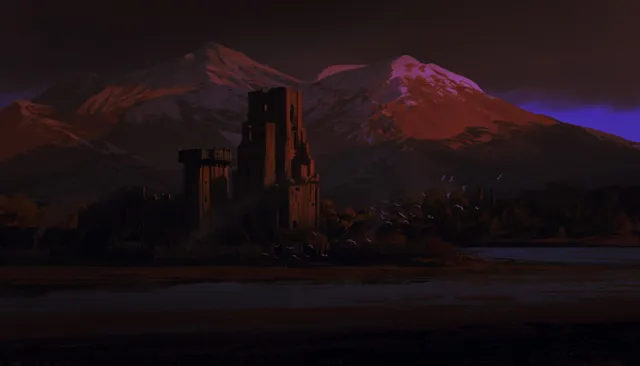Castle on a Lake wallpaper: castle afront a mountain night