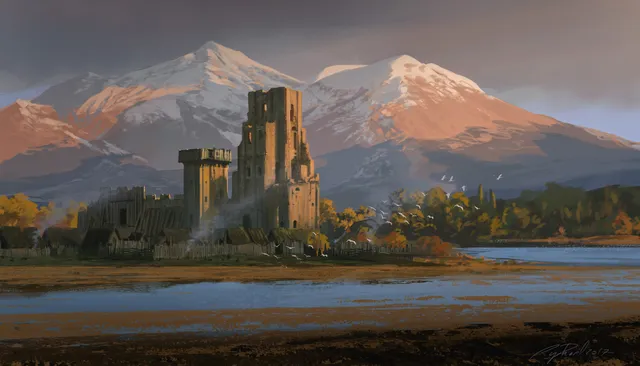 Castle on a Lake wallpaper: castle afront a mountain