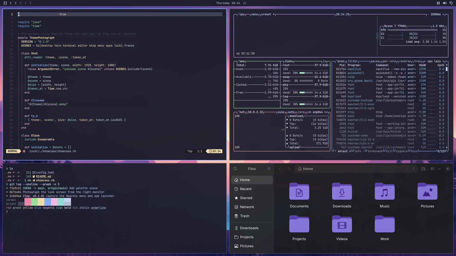 Catppuccin Mocha: Neovim, terminal, btop and Files