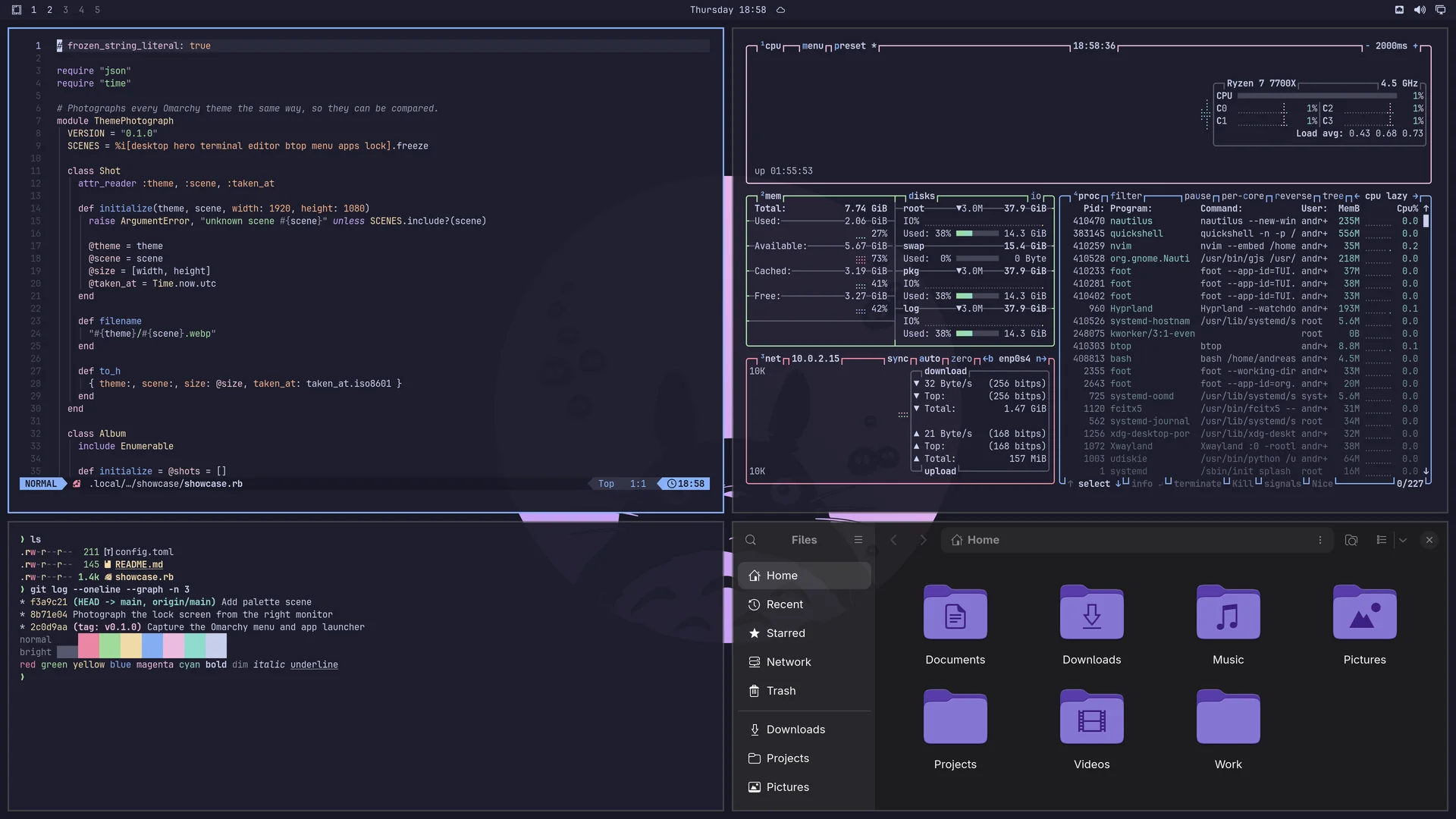 Catppuccin: Neovim, terminal, btop and Files