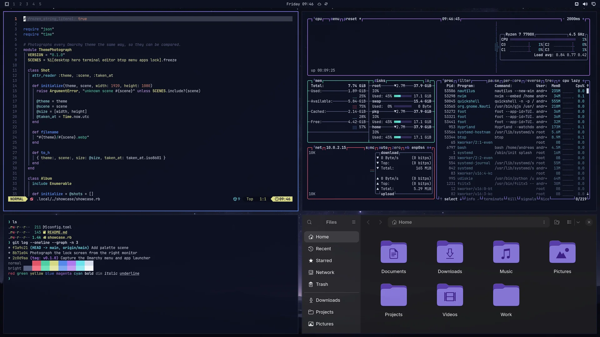Celestial: Neovim, terminal, btop and Files