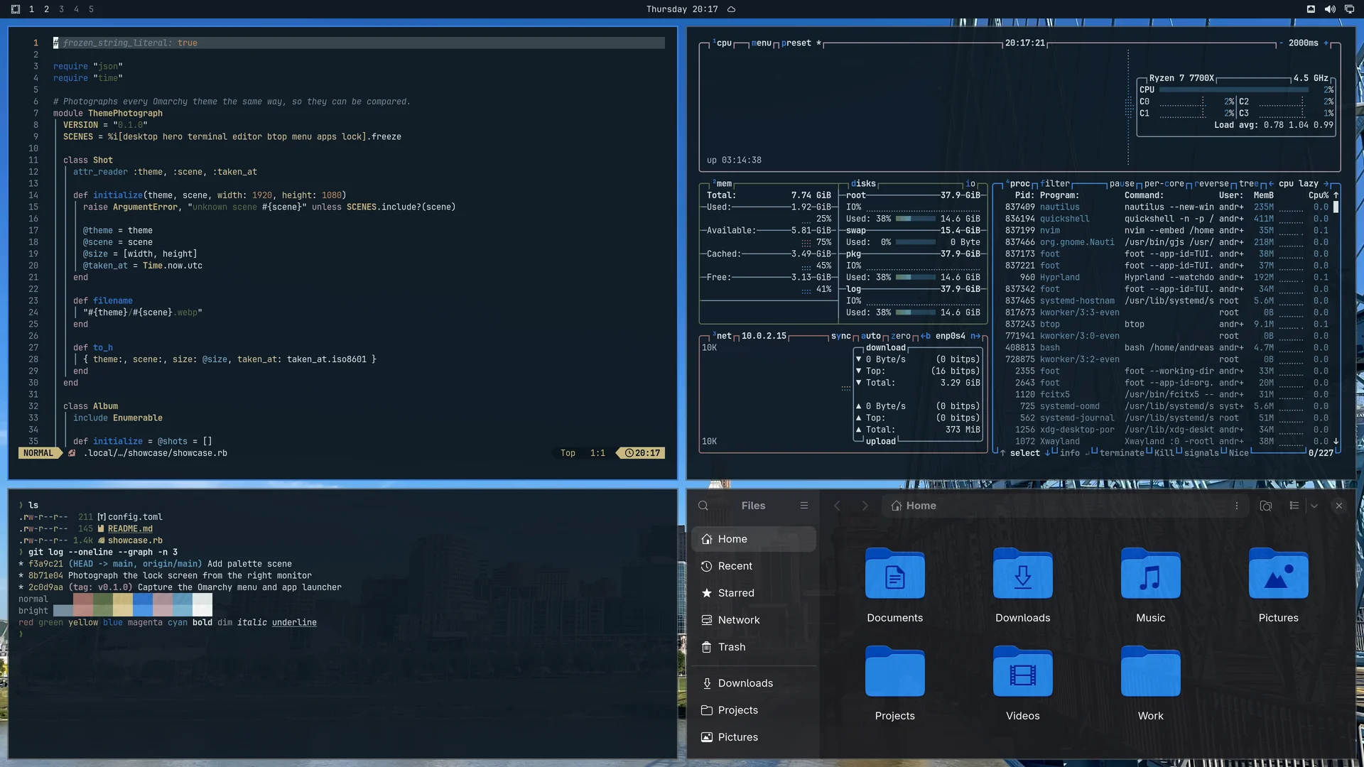 Cincinnati: Neovim, terminal, btop and Files
