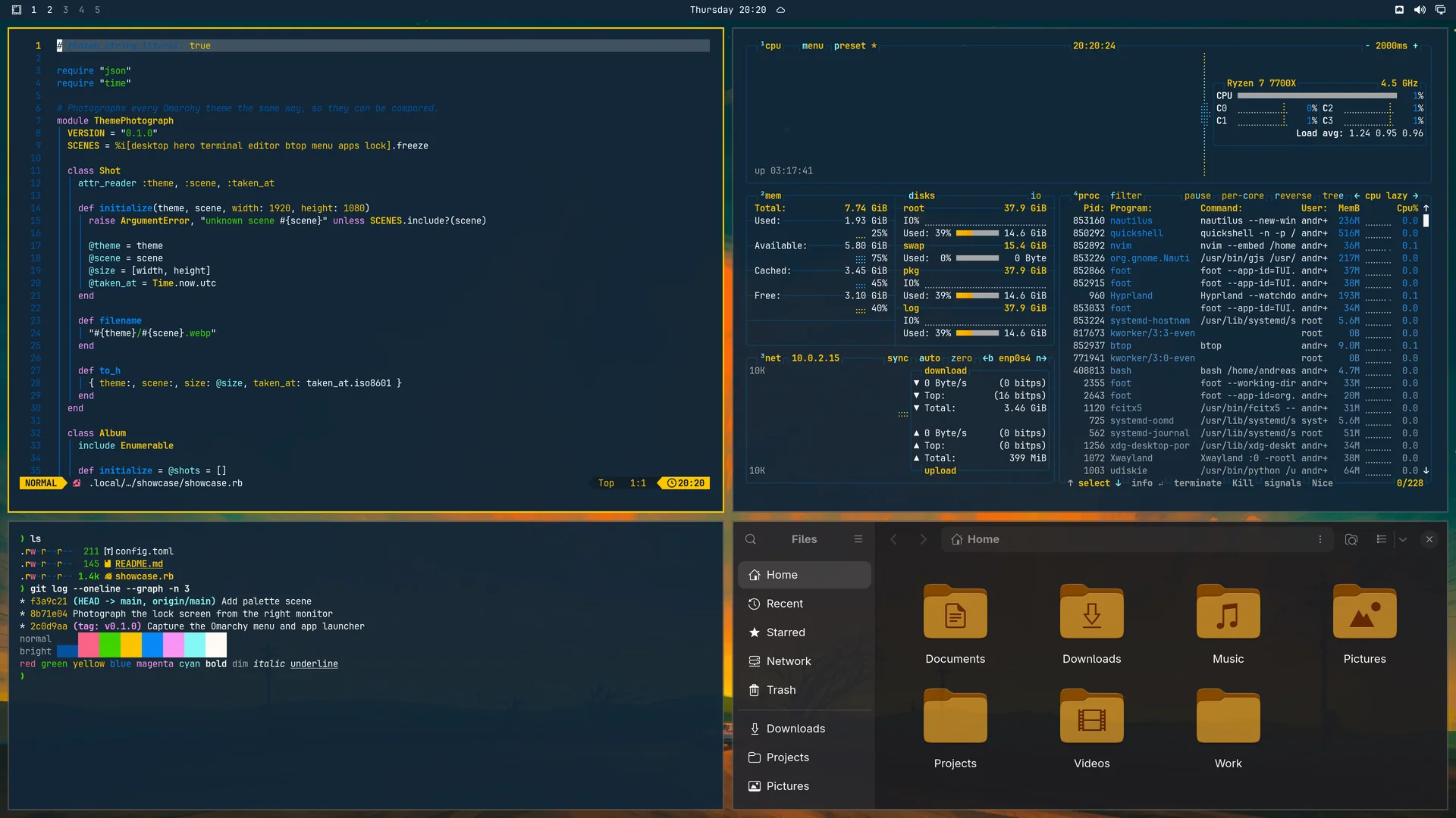 Cobalt2: Neovim, terminal, btop and Files