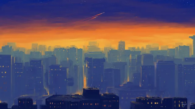 Cobalt2 wallpaper: a city skyline with a plane in the sky