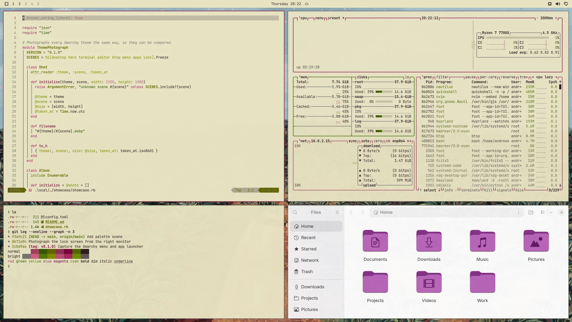 Coffee Latte: Neovim, terminal, btop and Files