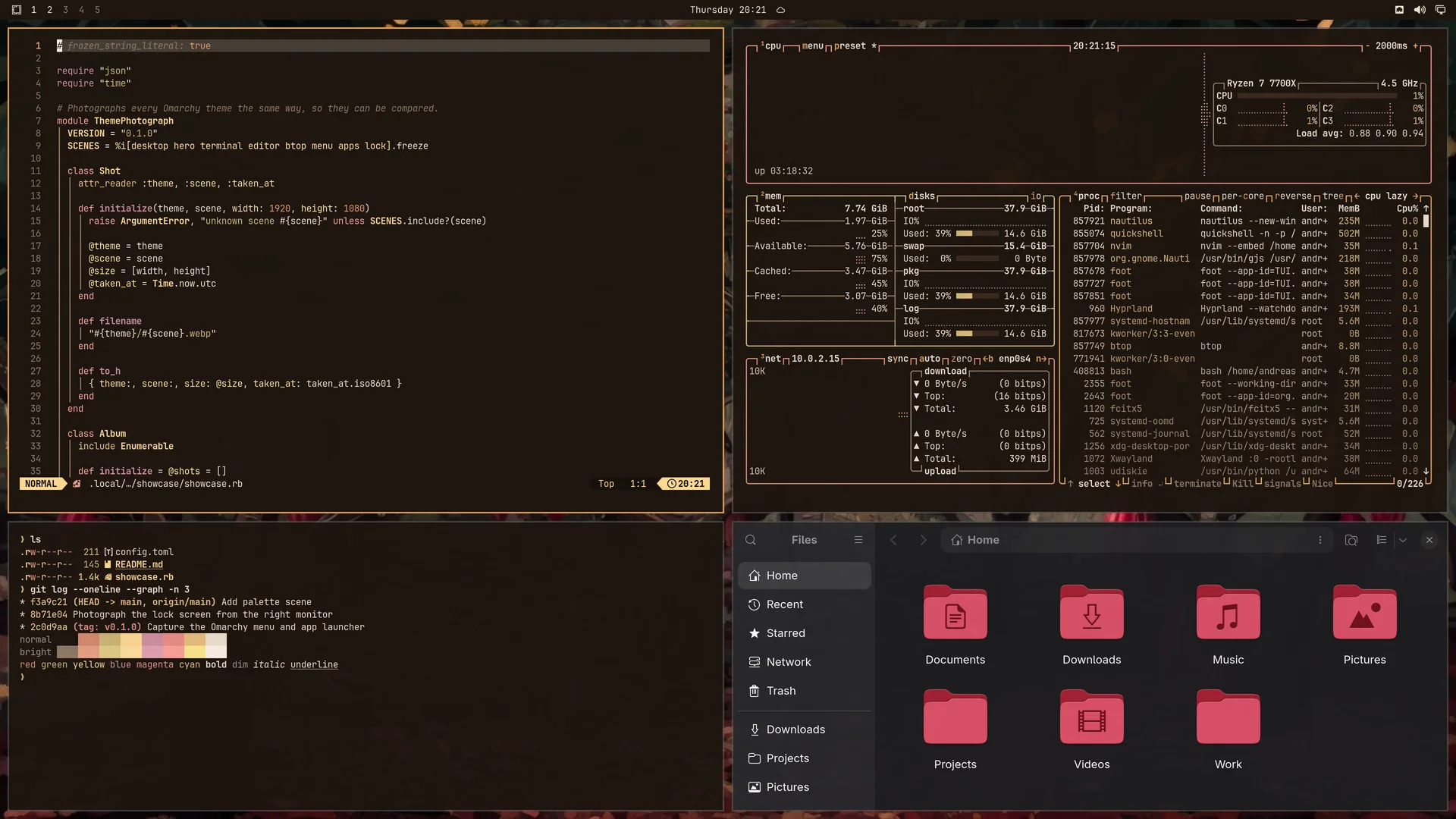 Coffee: Neovim, terminal, btop and Files