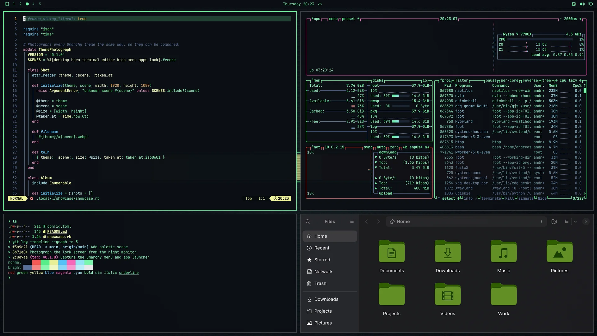 Commit: Neovim, terminal, btop and Files