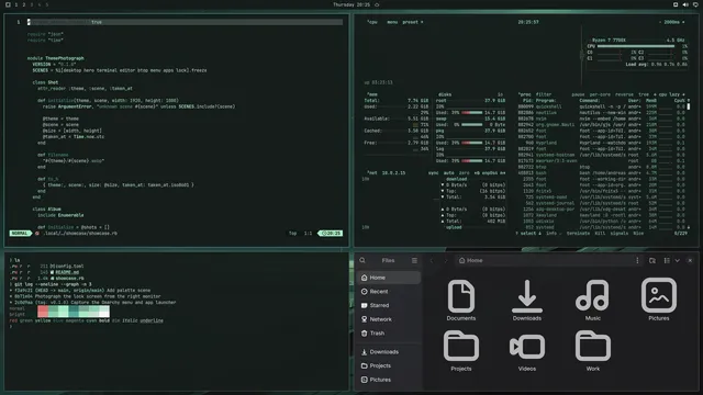 Cosmic Mint: Neovim, terminal, btop and Files
