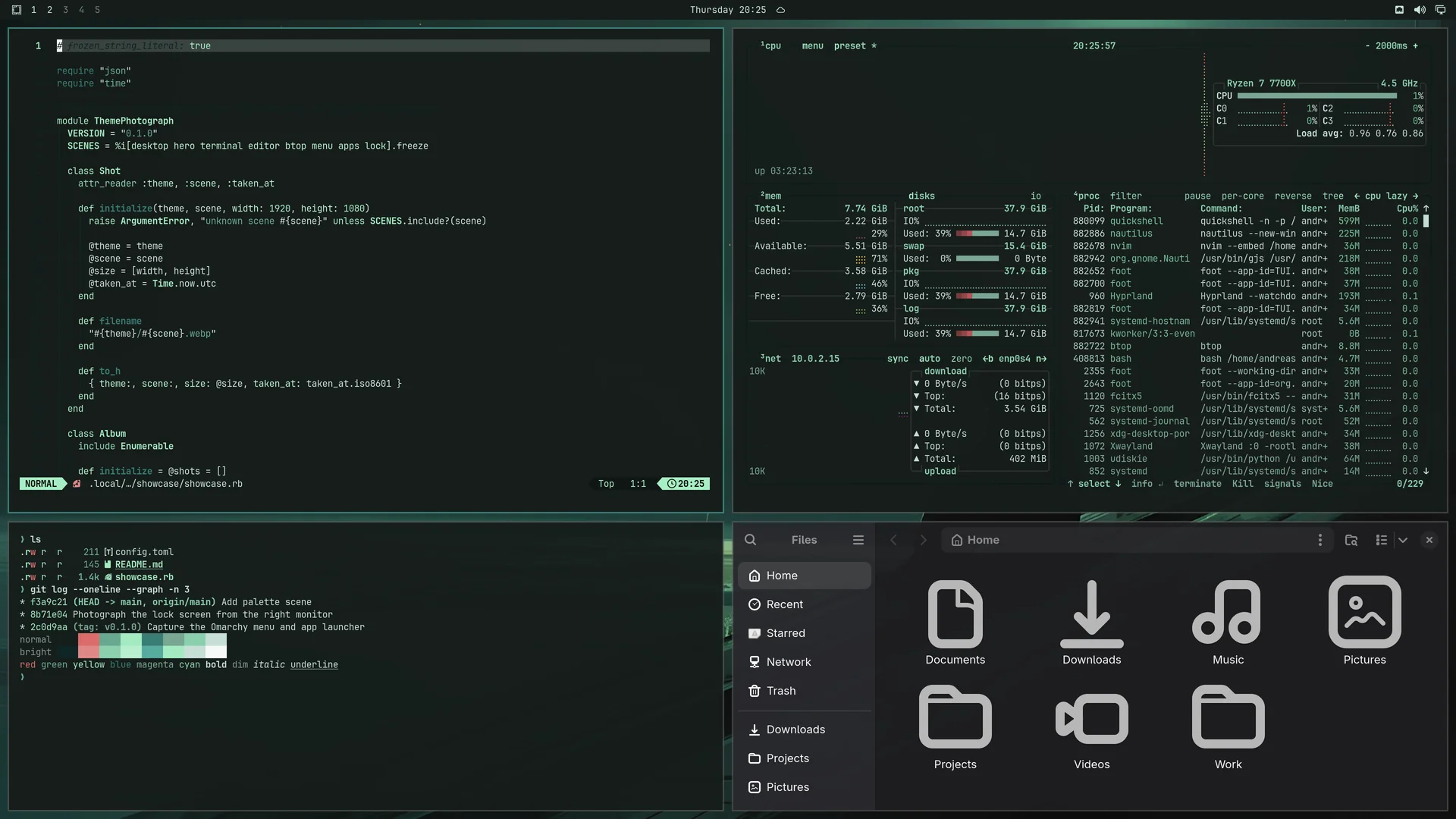 Cosmic Mint: Neovim, terminal, btop and Files