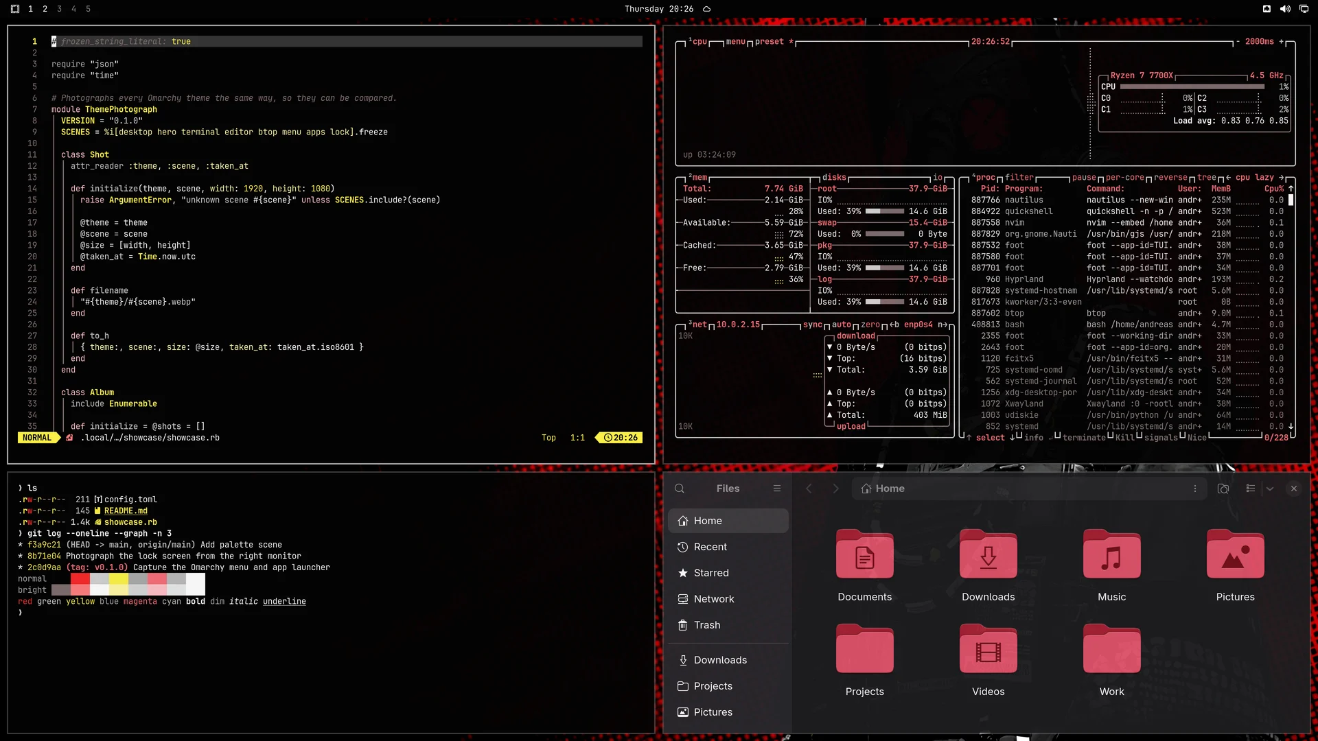 CpUnk: Neovim, terminal, btop and Files