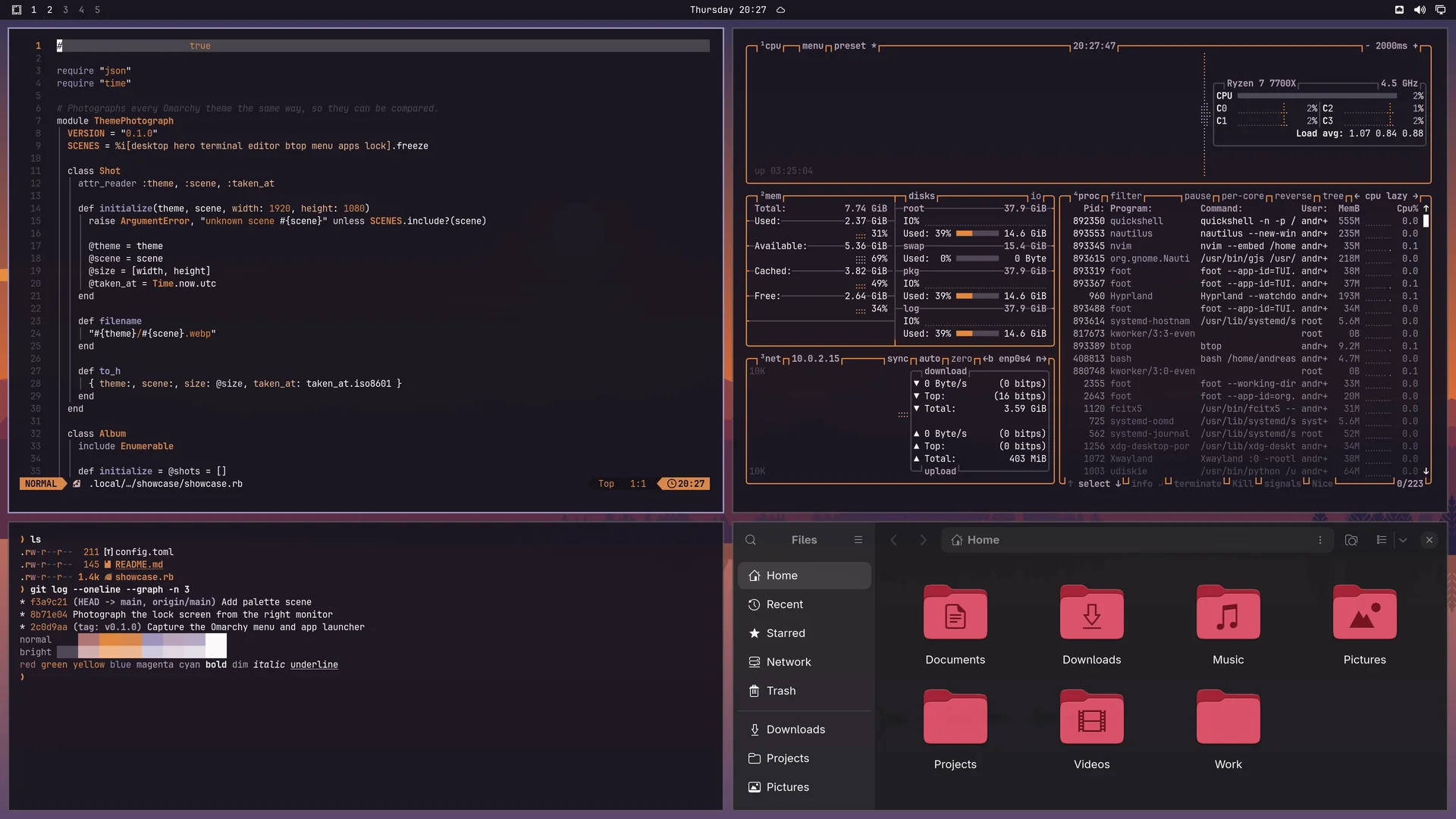 Crimson: Neovim, terminal, btop and Files