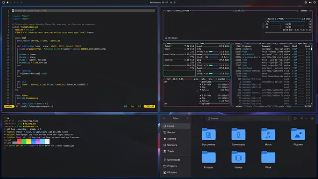 Neovim, terminal, btop and Files