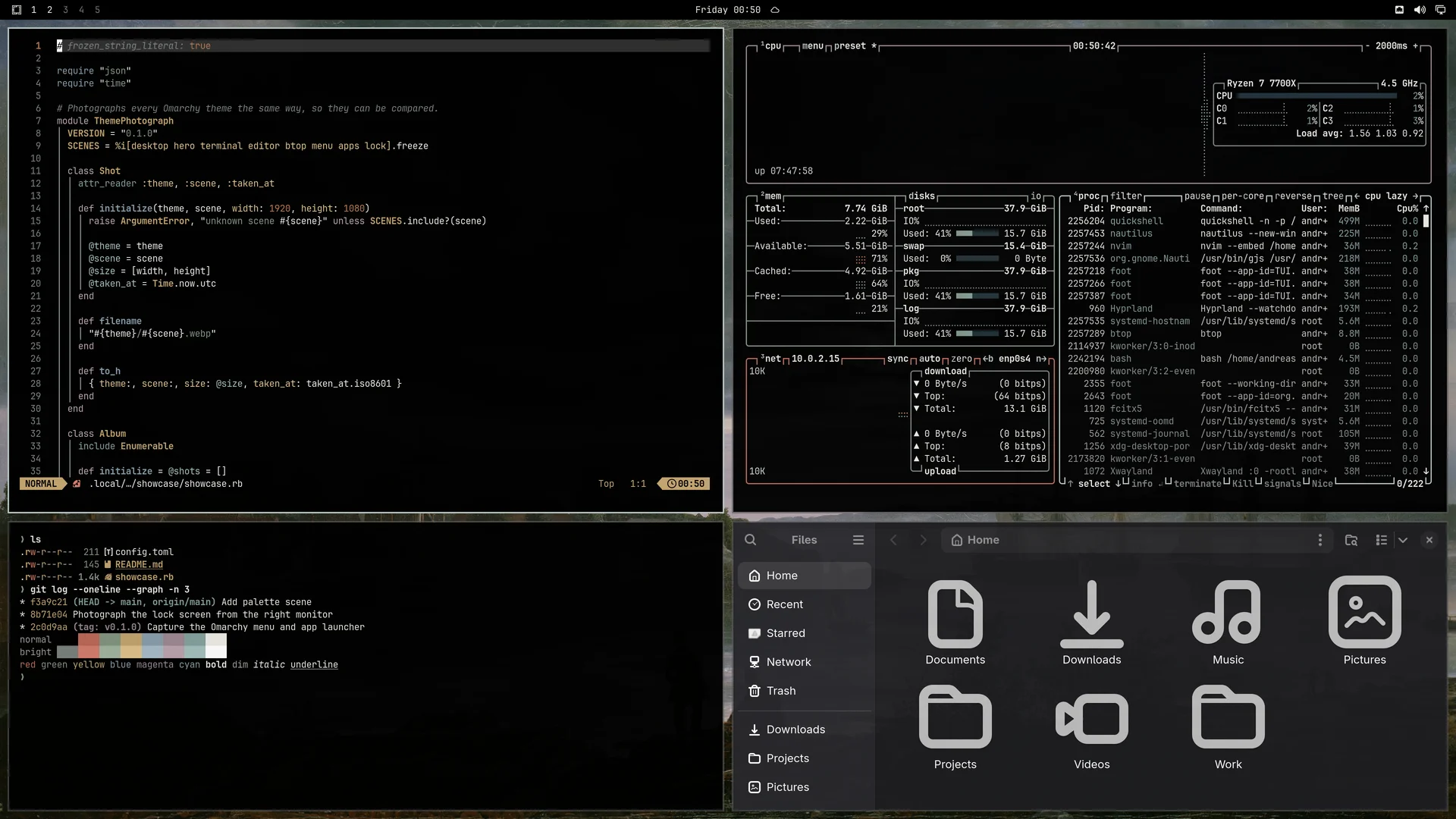 Dark Ages: Neovim, terminal, btop and Files