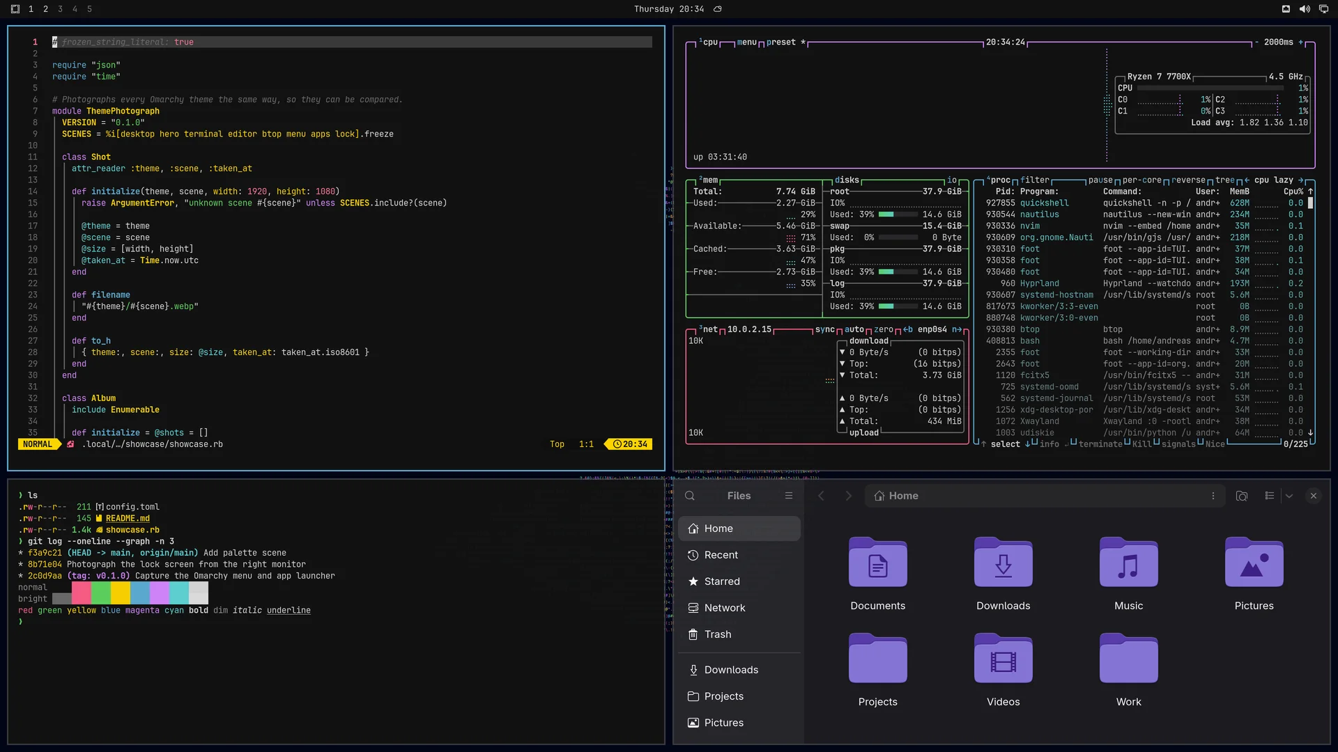 Dazzle Dusk: Neovim, terminal, btop and Files