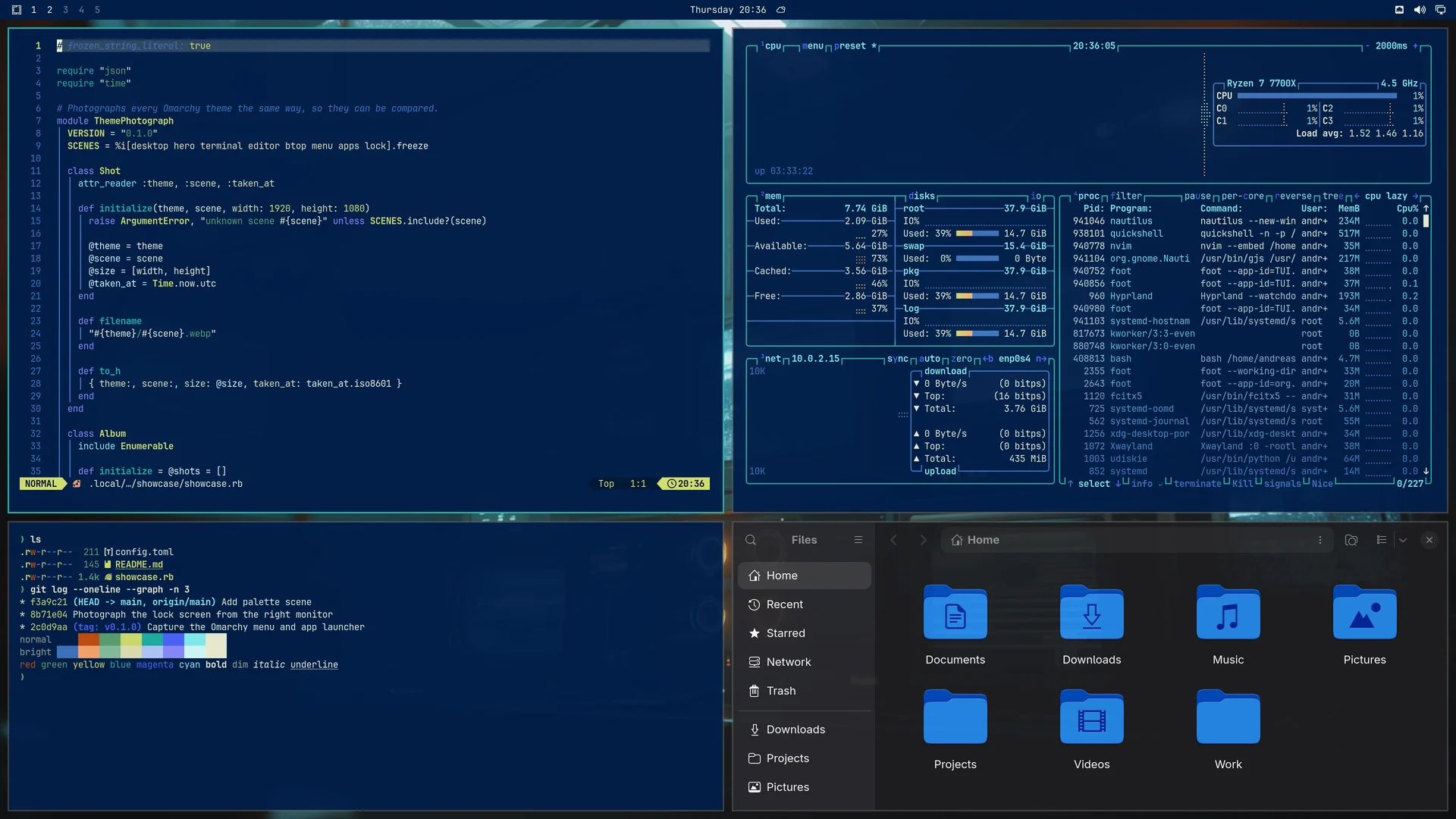Deckard: Neovim, terminal, btop and Files