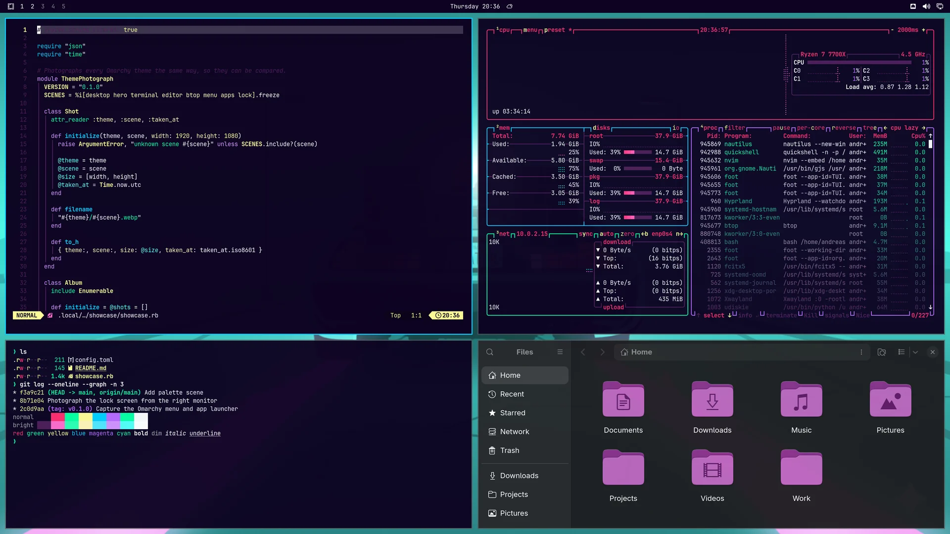 Delorean: Neovim, terminal, btop and Files