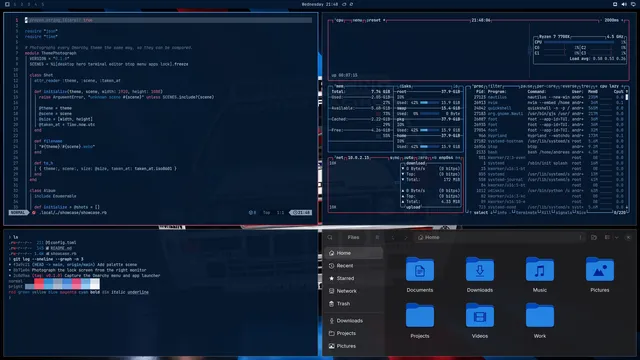 Delta Dark: Neovim, terminal, btop and Files