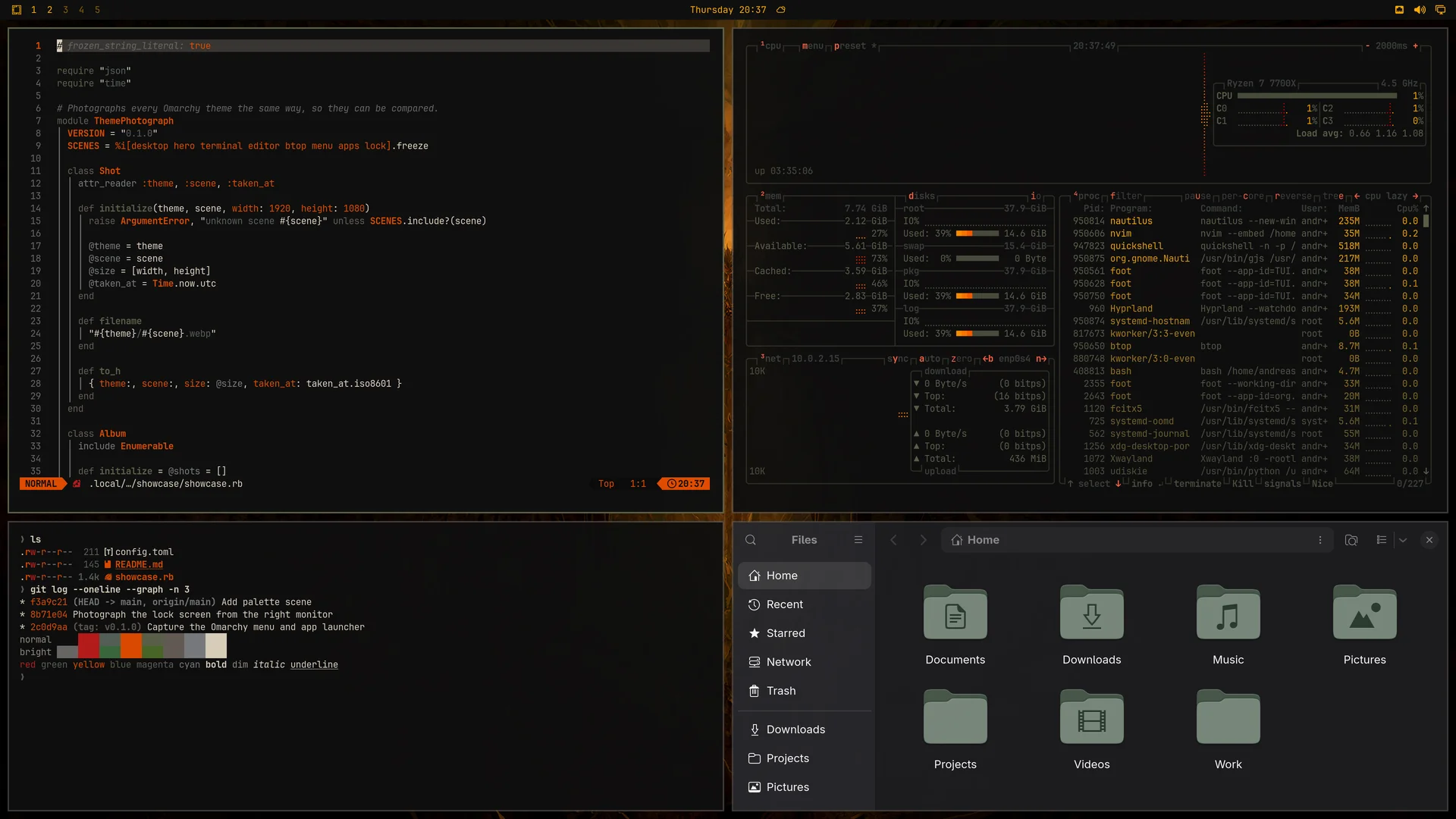Demon: Neovim, terminal, btop and Files