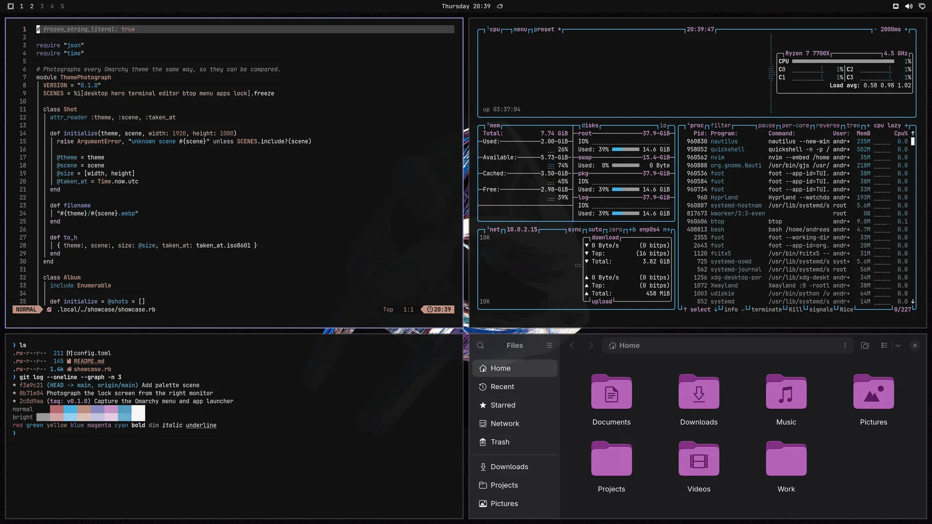 Doom: Neovim, terminal, btop and Files