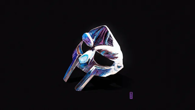 Doom wallpaper: a colorful mask on a black background