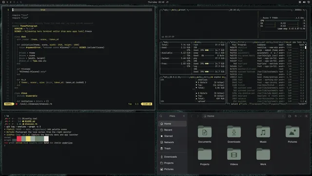 Dos Moos: Neovim, terminal, btop and Files