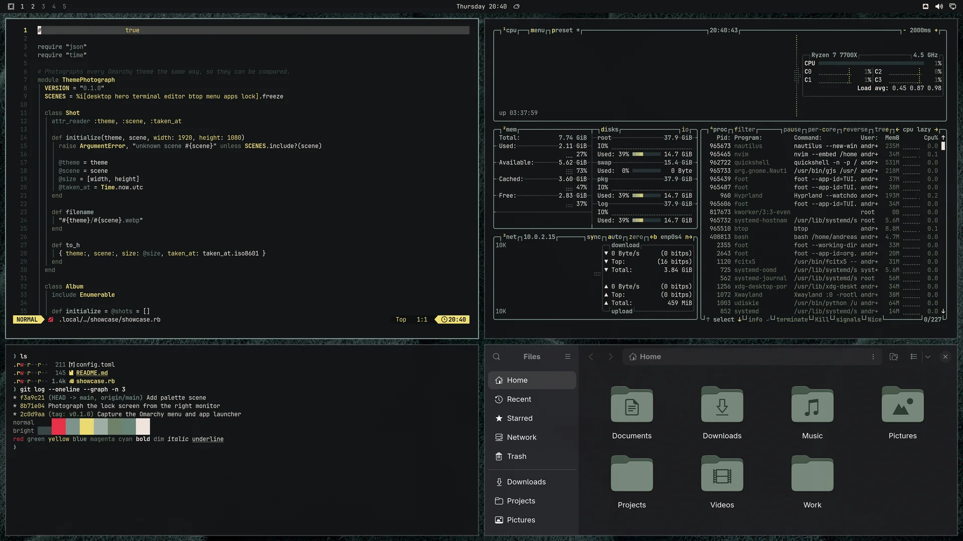 Dos Moos: Neovim, terminal, btop and Files