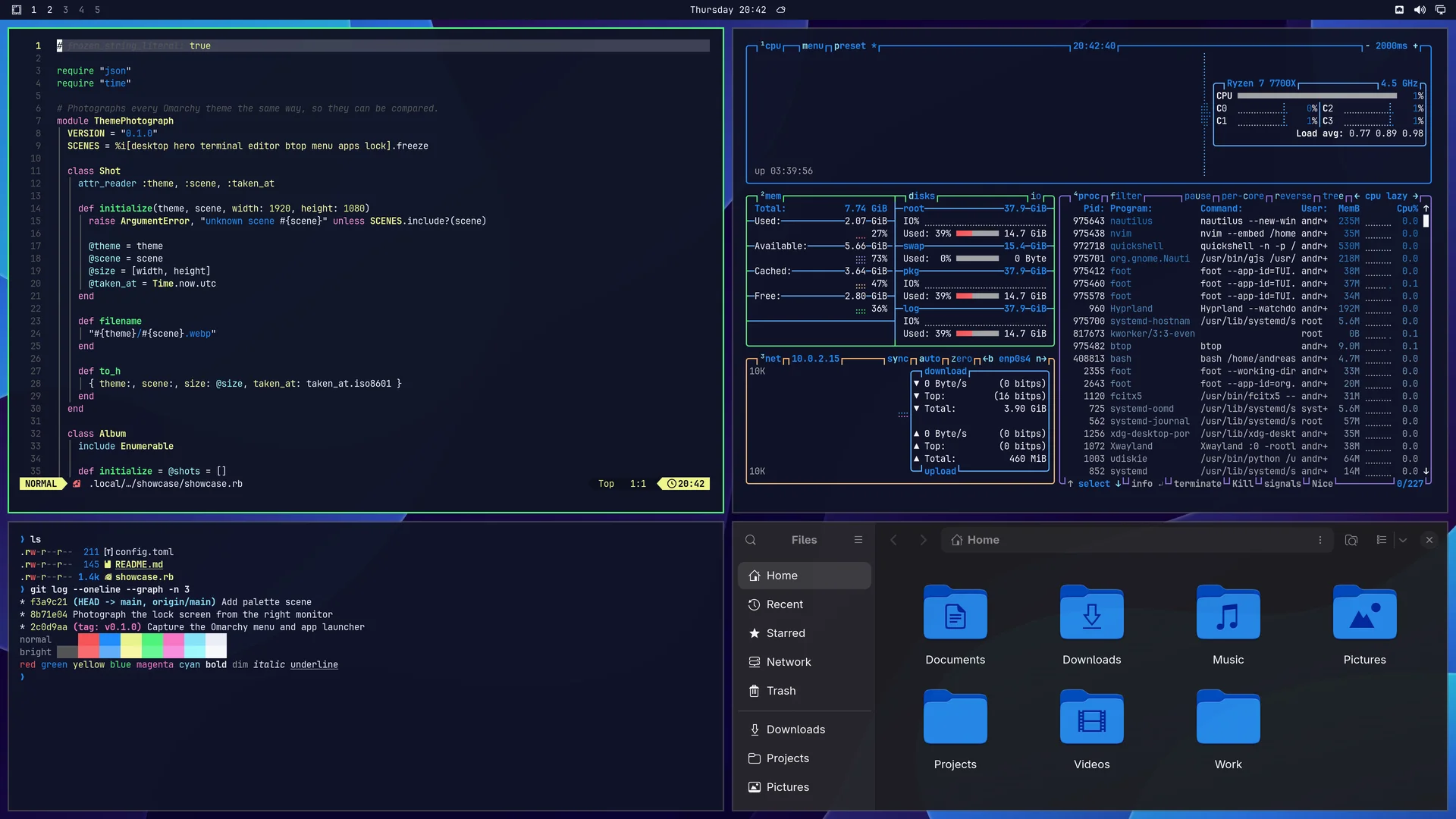 Drac: Neovim, terminal, btop and Files