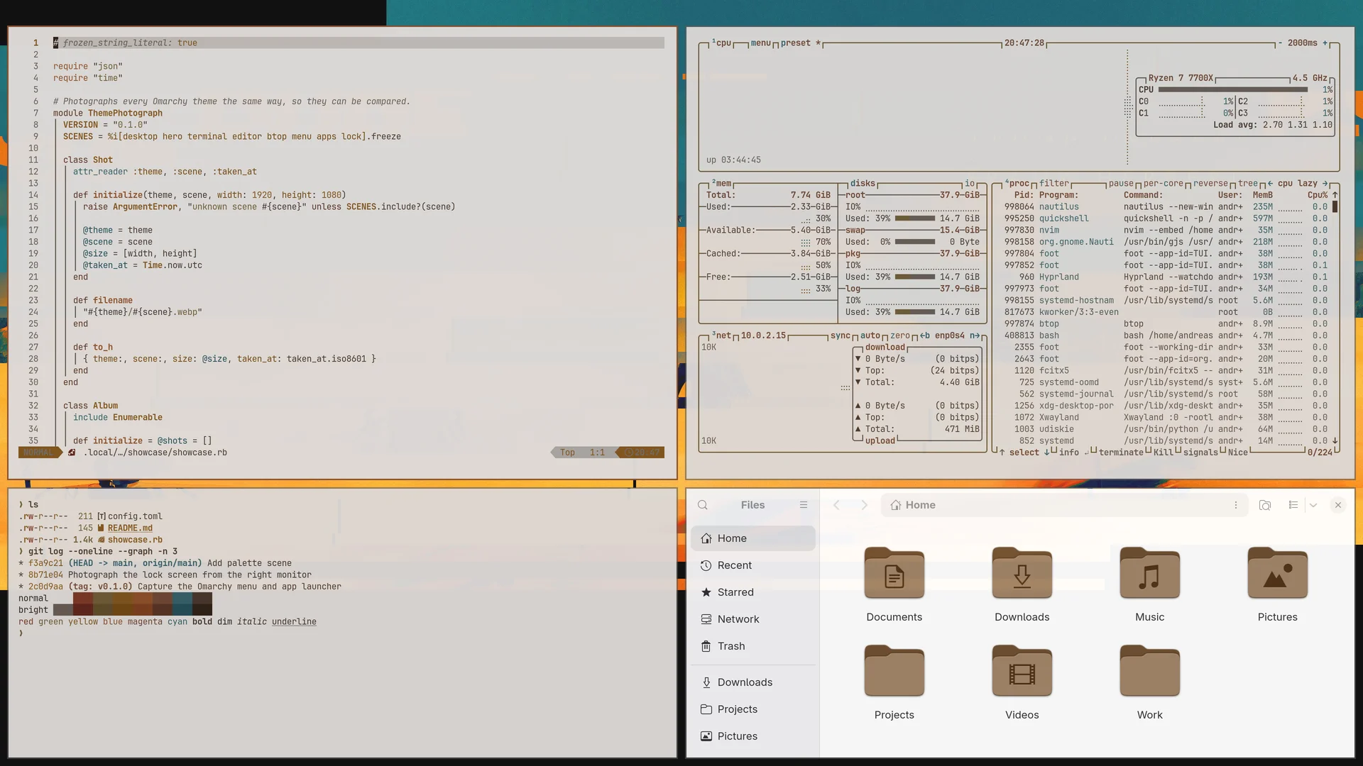 Dune Messiah: Neovim, terminal, btop and Files