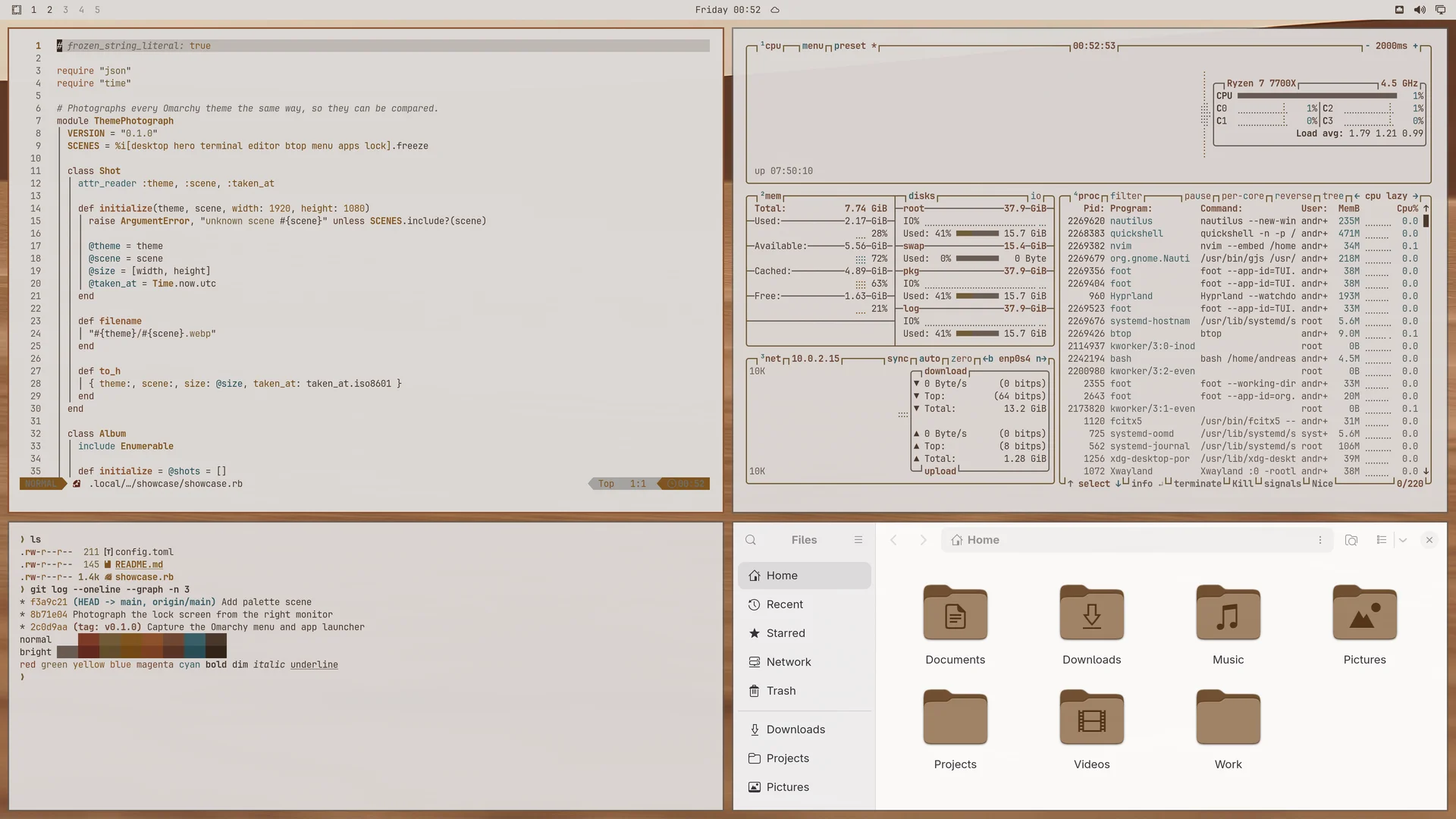 Dune Messiah: Neovim, terminal, btop and Files