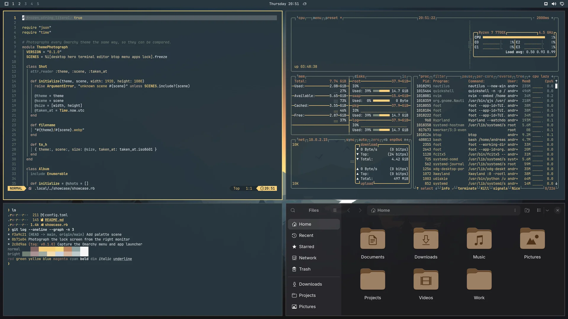Emberstone: Neovim, terminal, btop and Files