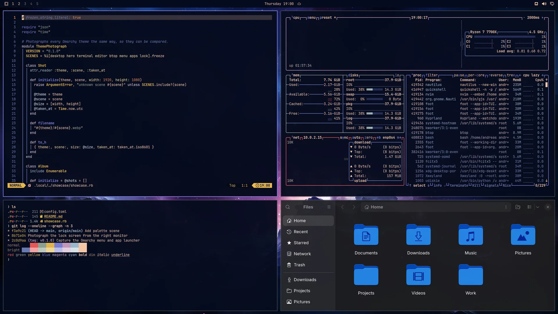Ethereal: Neovim, terminal, btop and Files