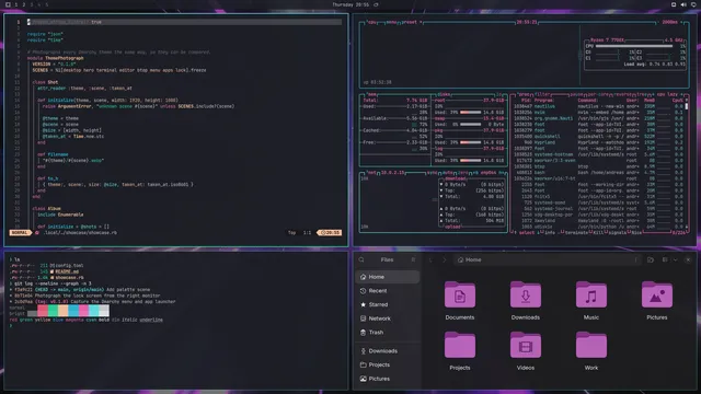 Event Horizon: Neovim, terminal, btop and Files