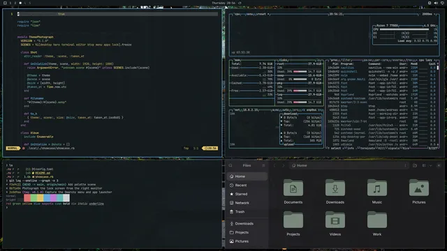 Everblush: Neovim, terminal, btop and Files
