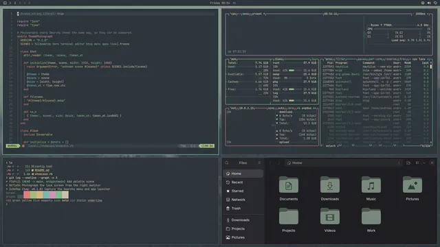 Everforest: Neovim, terminal, btop and Files