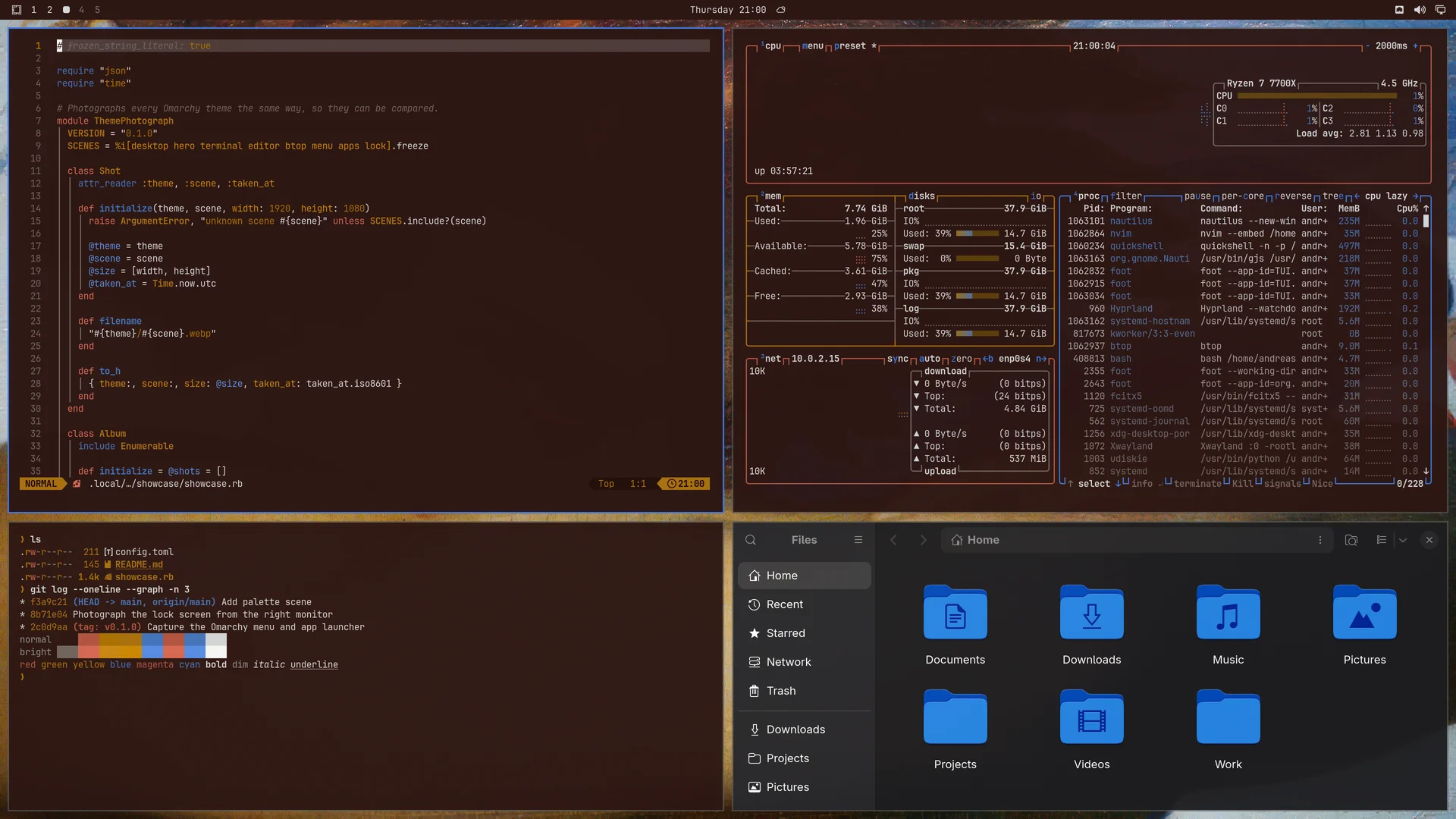 Fallen Angel: Neovim, terminal, btop and Files