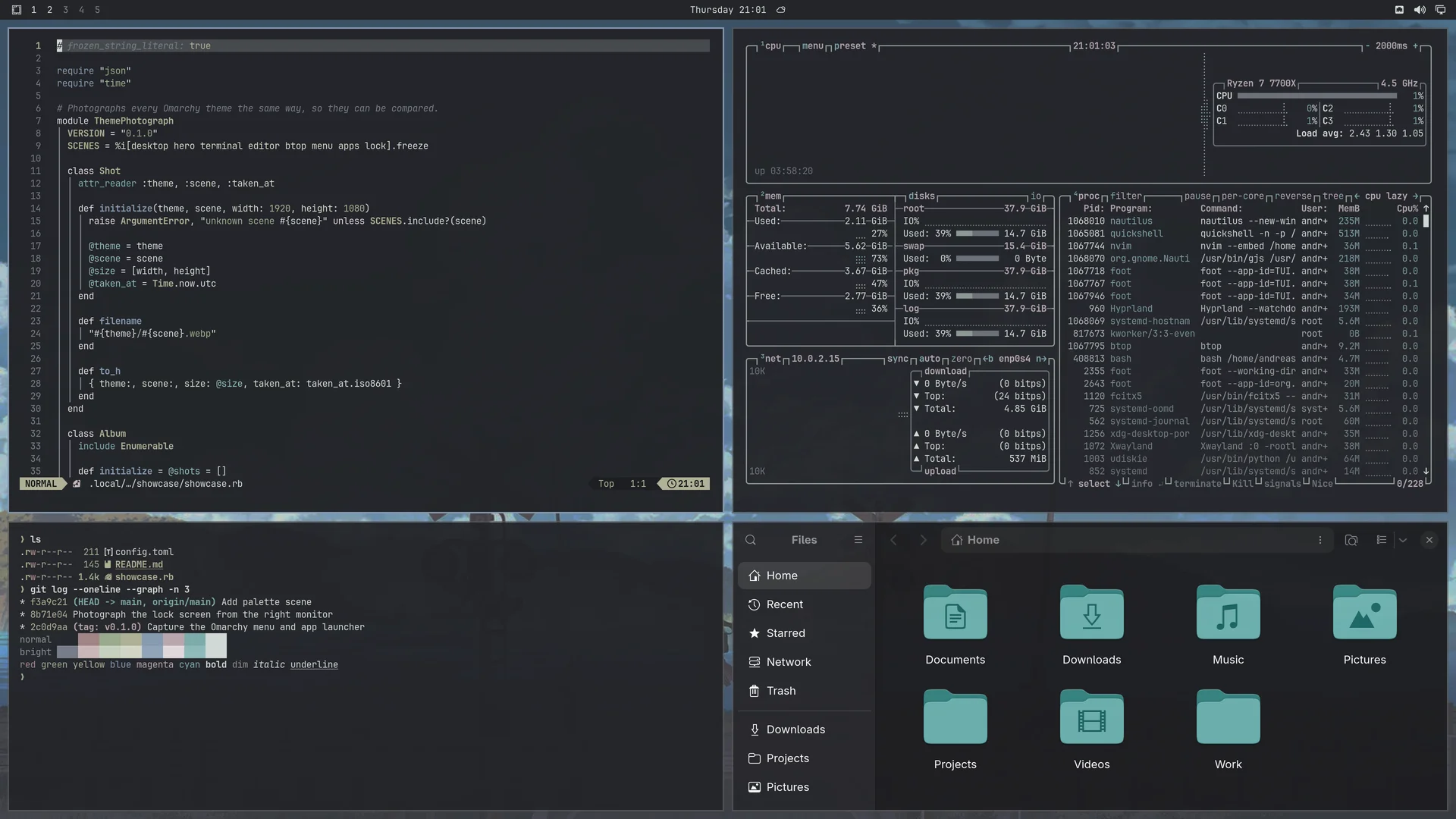 Farline: Neovim, terminal, btop and Files