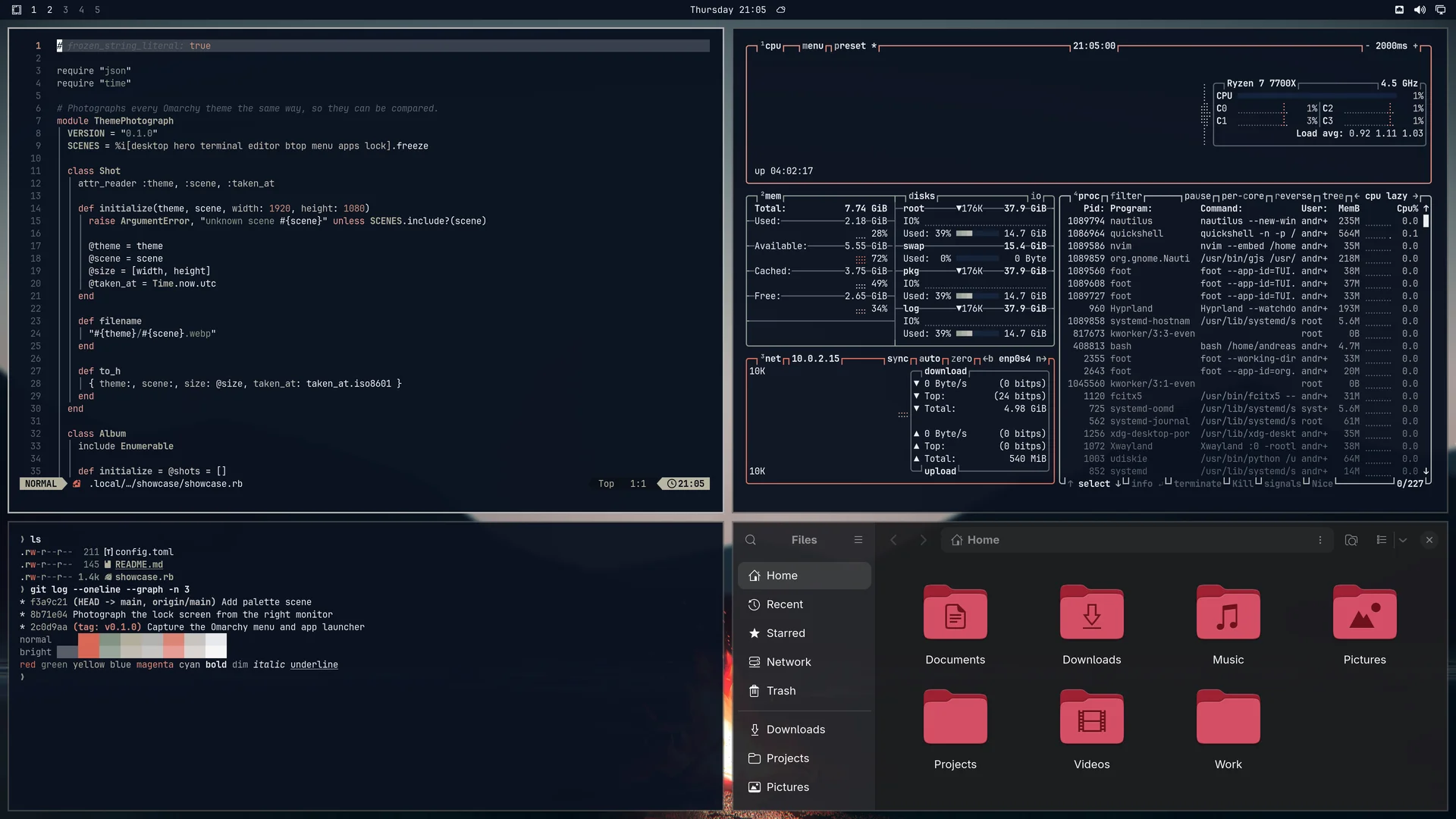 Fireside: Neovim, terminal, btop and Files