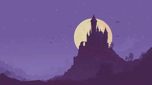 Flat Dracula wallpaper: moonlit castle