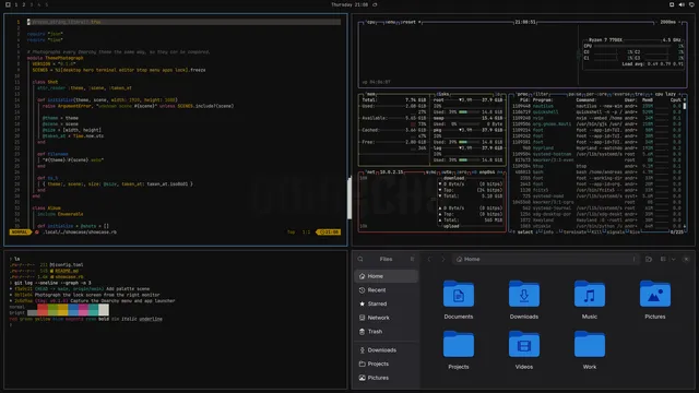Flexoki Dark: Neovim, terminal, btop and Files