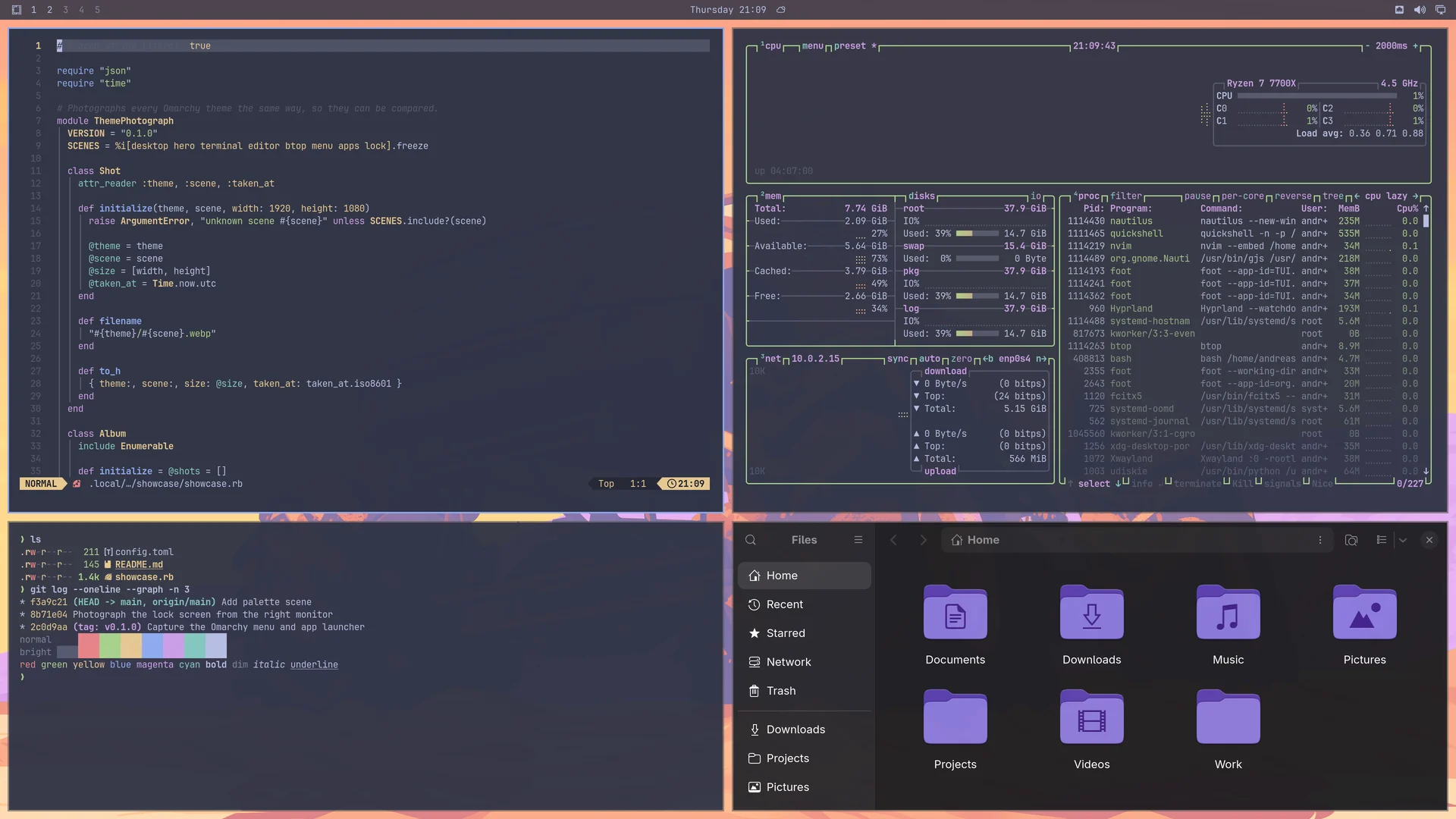 Florida Man: Neovim, terminal, btop and Files