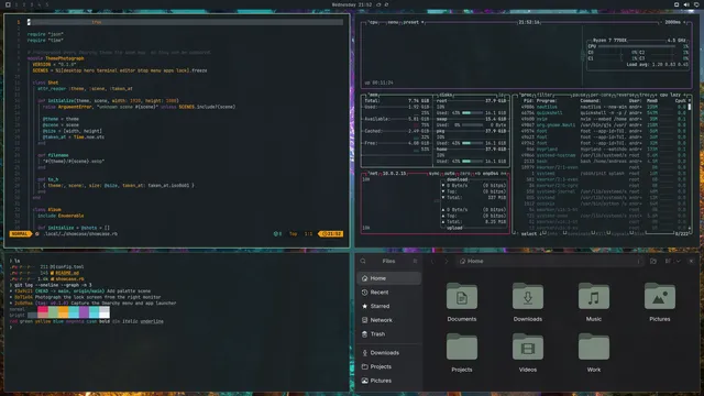 Neovim, terminal, btop and Files