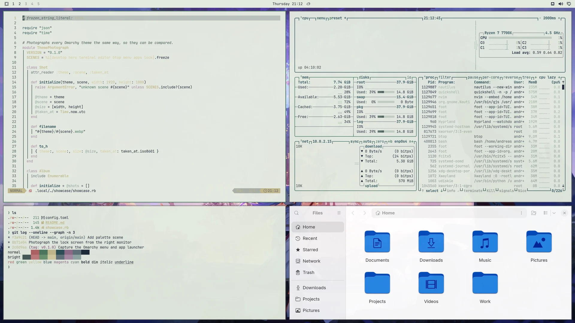 Frieren: Neovim, terminal, btop and Files