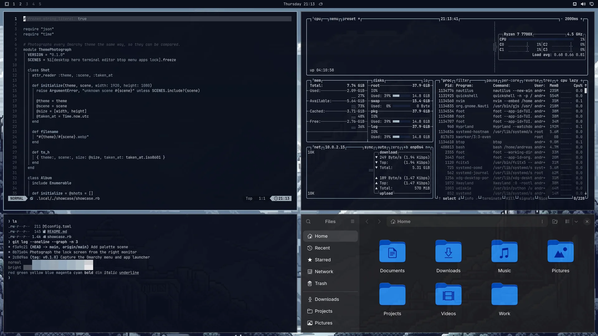 Frost: Neovim, terminal, btop and Files