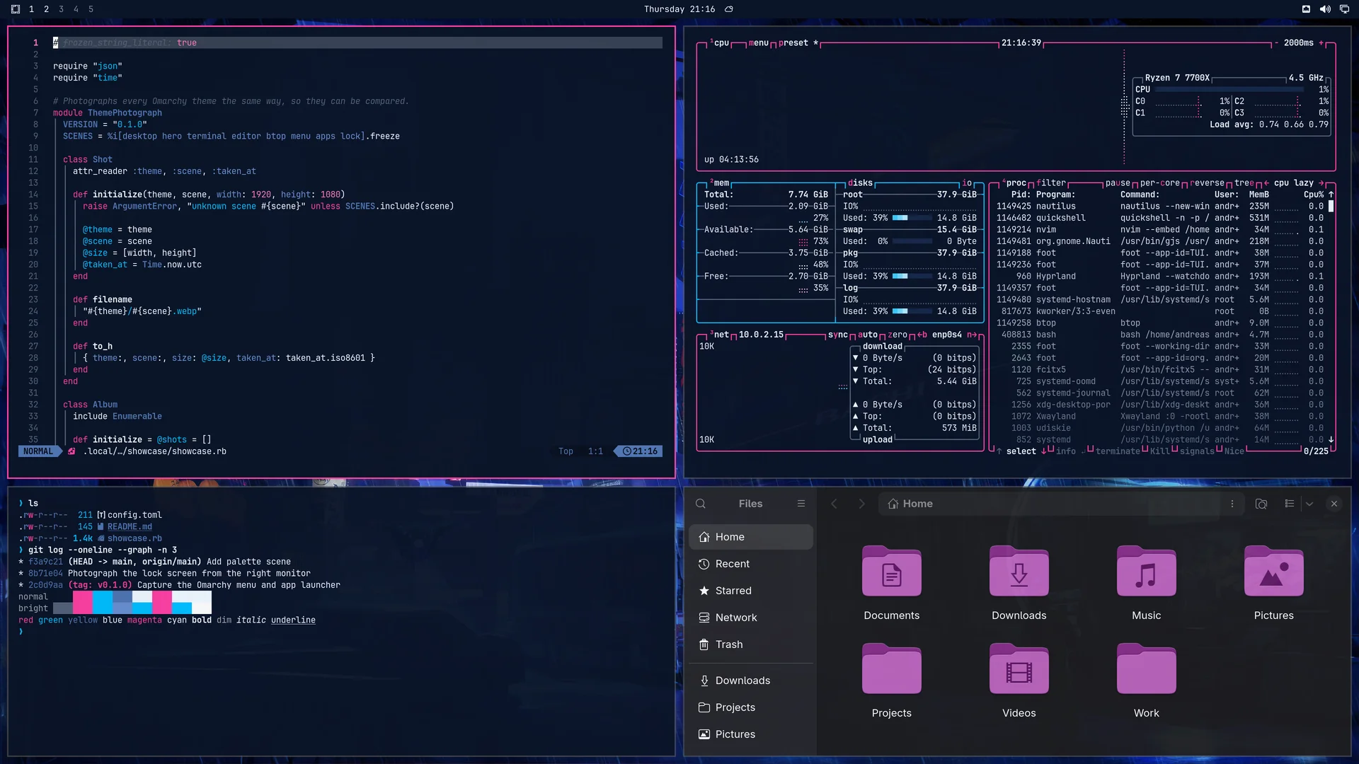Futurism: Neovim, terminal, btop and Files