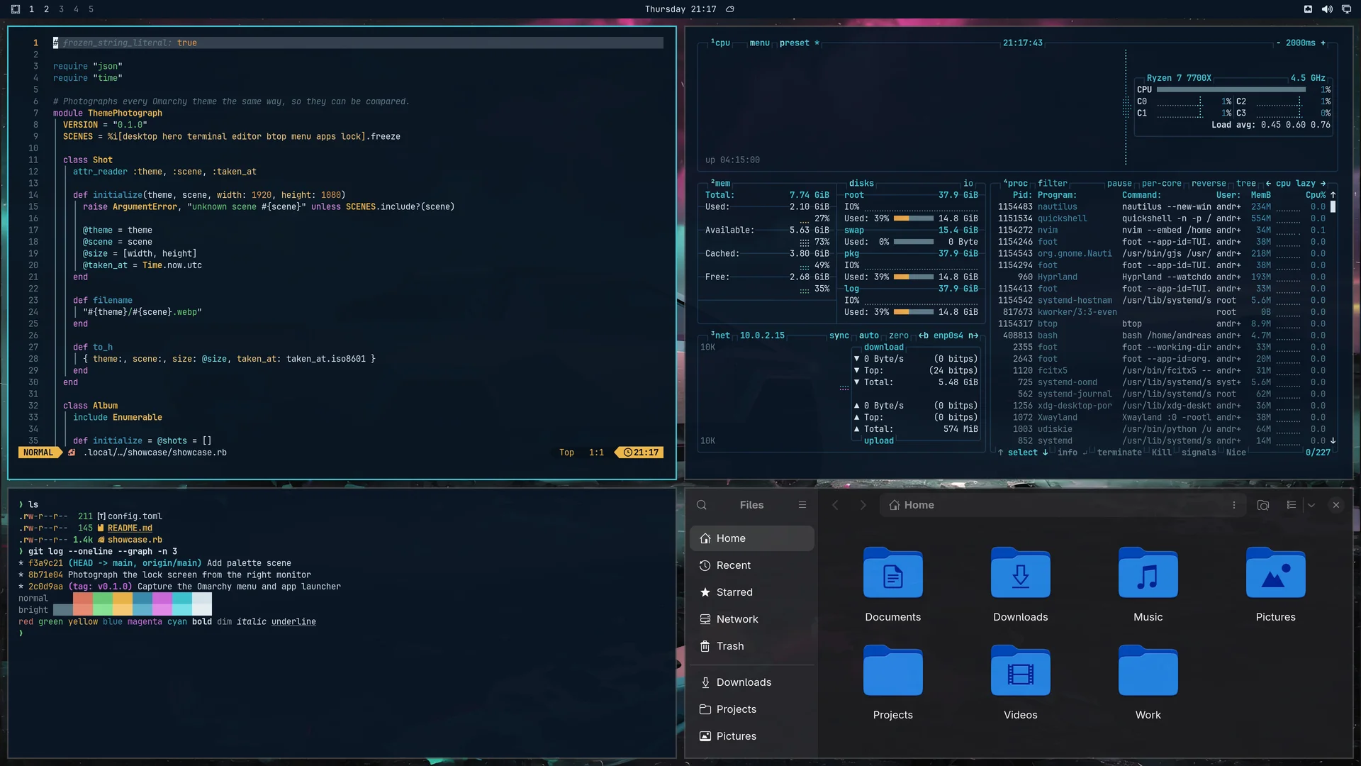 Futurist: Neovim, terminal, btop and Files