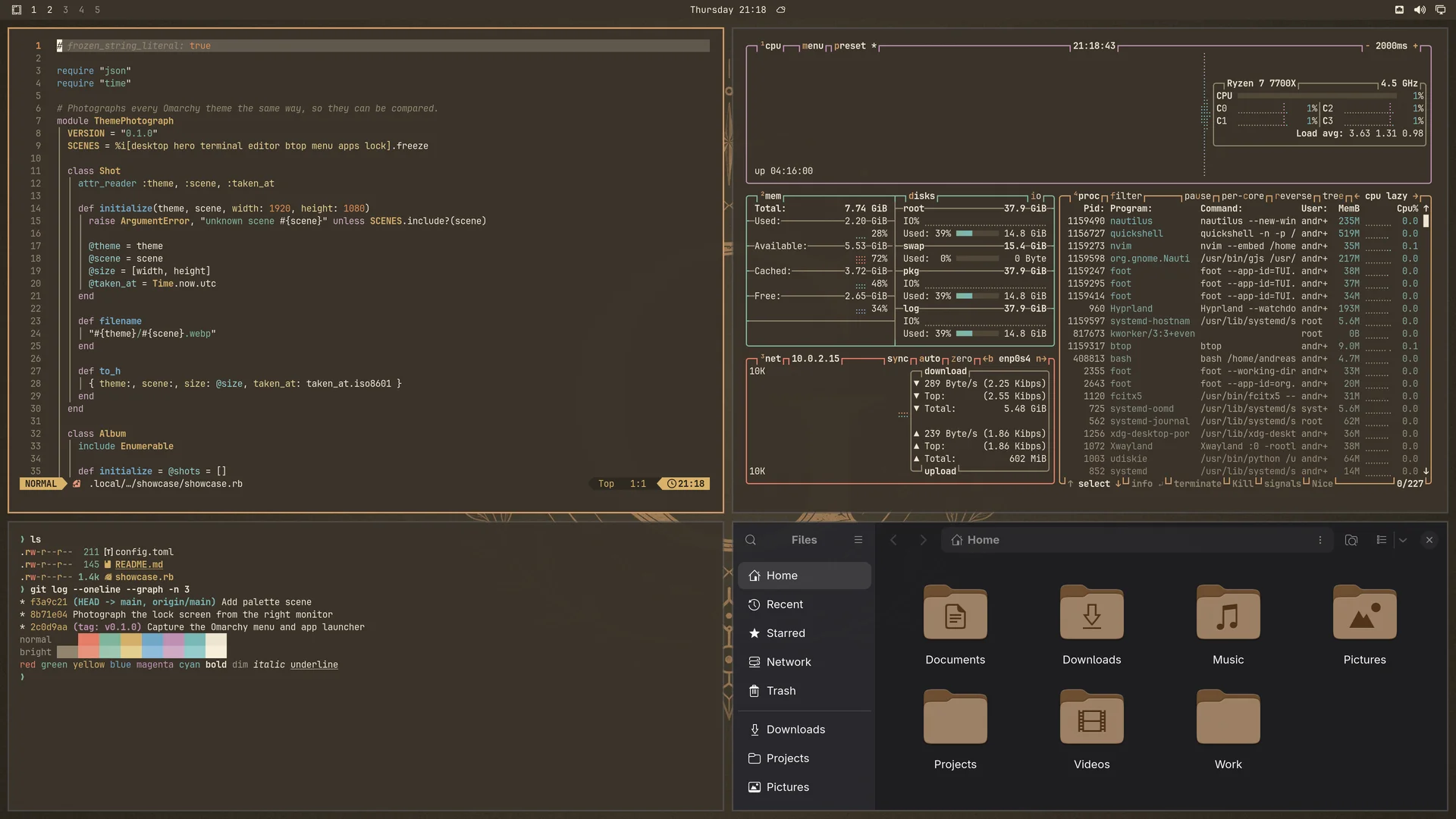 Gand: Neovim, terminal, btop and Files