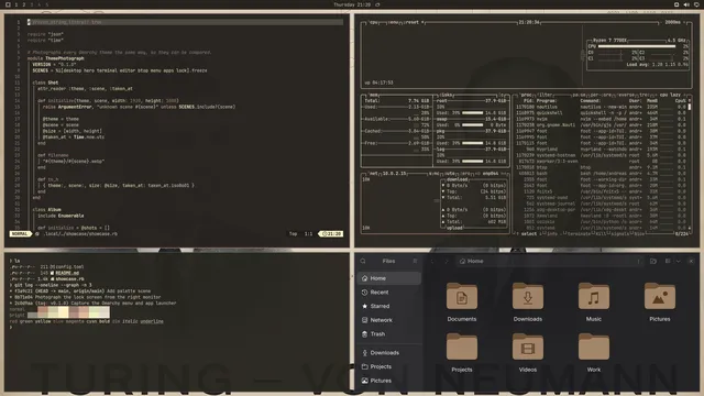 Giants: Neovim, terminal, btop and Files