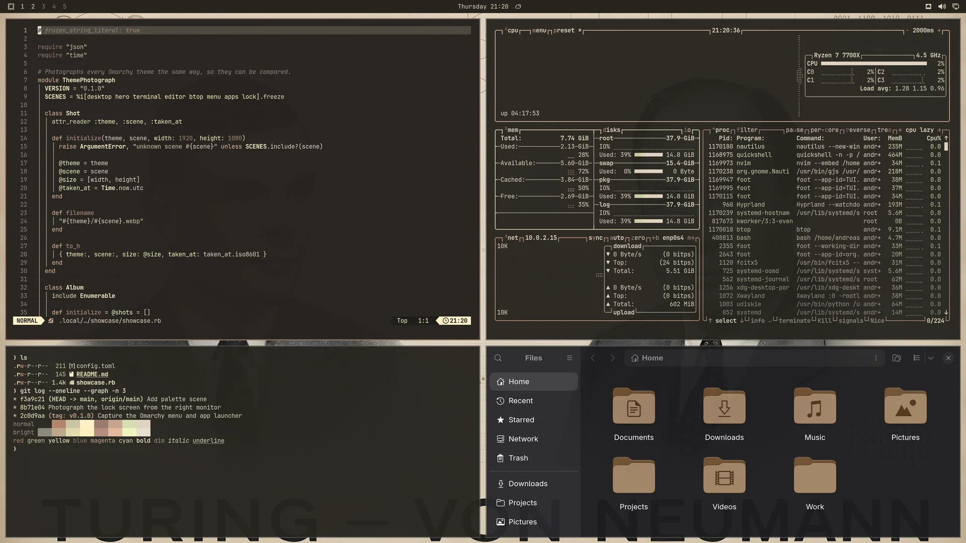 Giants: Neovim, terminal, btop and Files