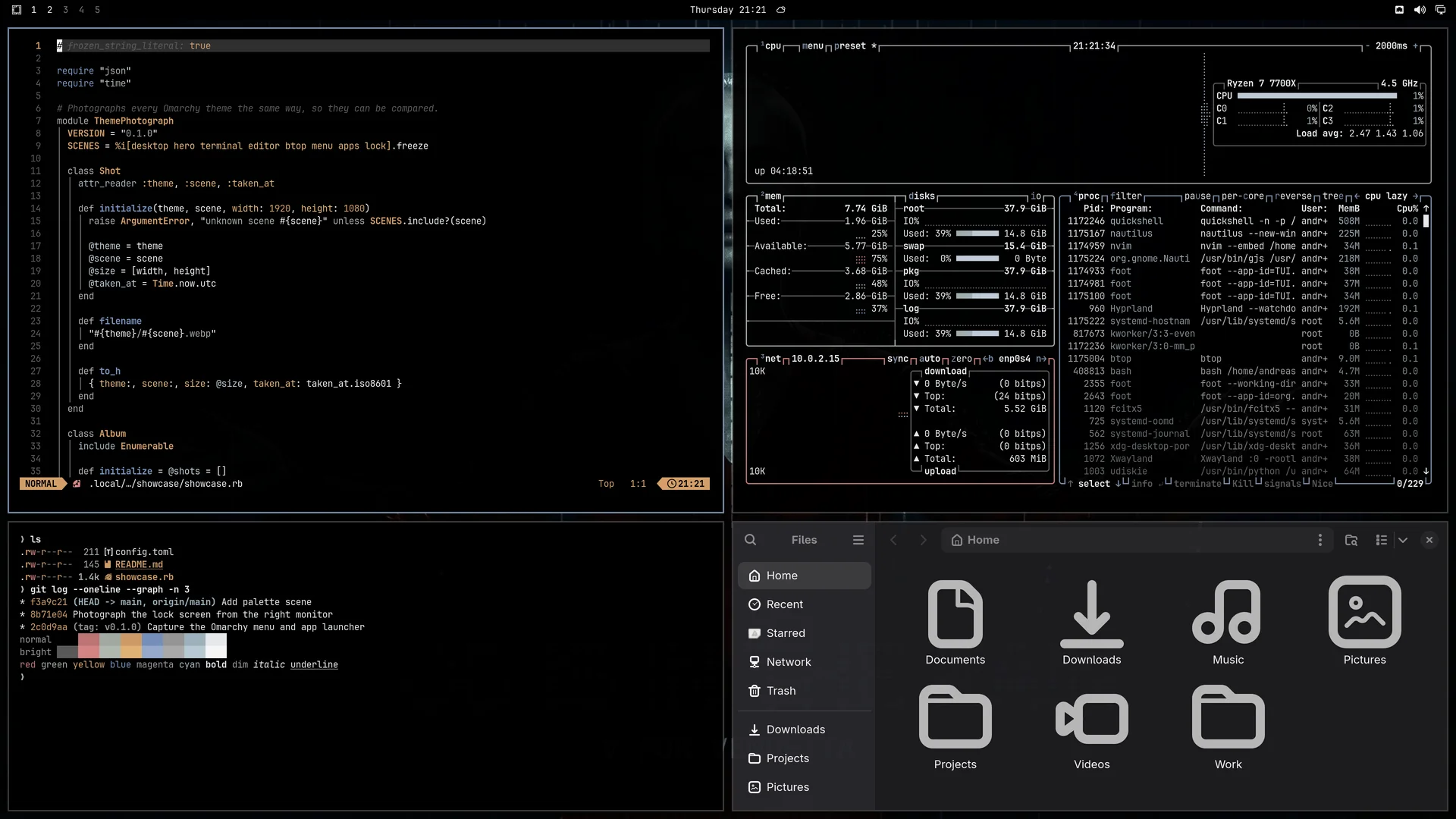 God Is In The Rain: Neovim, terminal, btop and Files