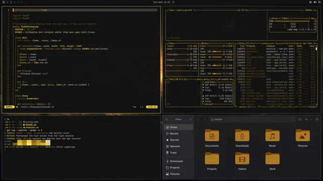 Gold Rush: Neovim, terminal, btop and Files